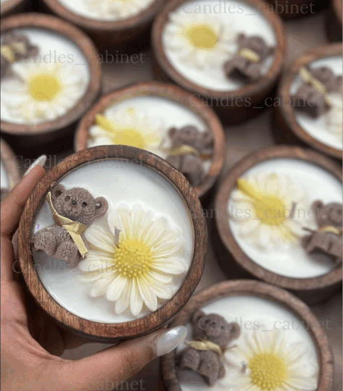 Wooden Bowl Teddy Candle