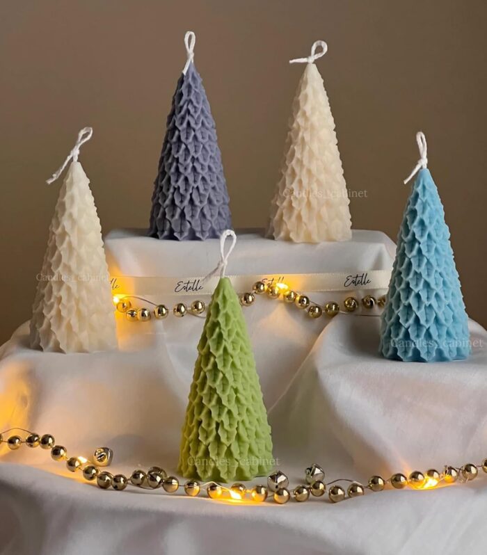 Candles_cabinet Christmas Candles Tree Scented Candles Xmas Tree Shaped Candles Gifts for Home Party Room Table Decorations, Candlles for Christmas, Secret Santa Gift - Pack of 4 (Assorted Color)