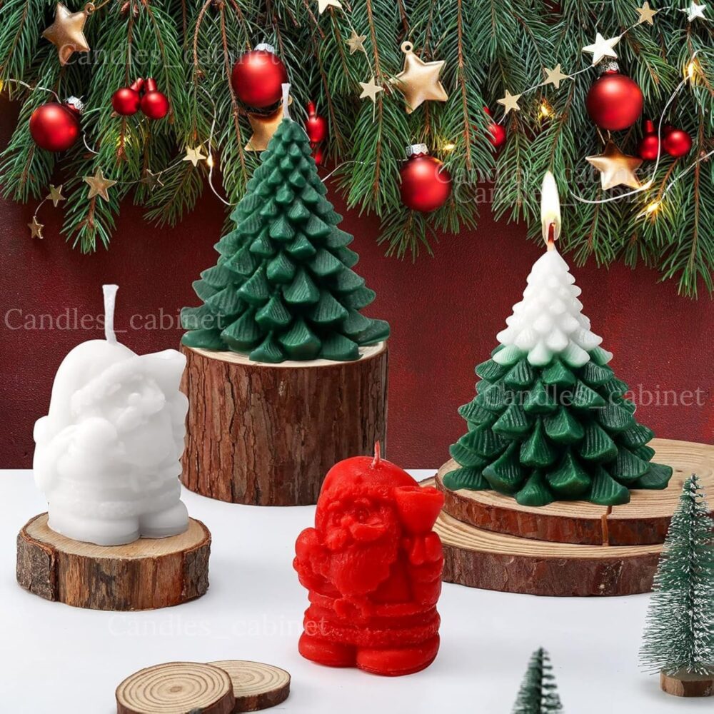 CANDLE_CABINETS 4 Pieces Large Christmas Candles Tree Santa Scented Xmas Tree Shaped Candles Gifts for Home Party Room Table Decorations, 2 Style