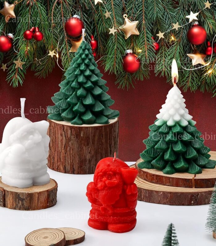 CANDLE_CABINETS 4 Pieces Large Christmas Candles Tree Santa Scented Xmas Tree Shaped Candles Gifts for Home Party Room Table Decorations, 2 Style
