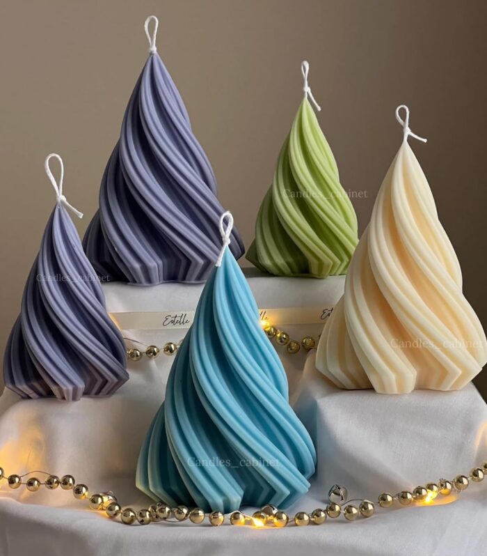 Candles_cabinet Christmas Candles Tree Scented Candles Xmas Tree Shaped Candles, Swirl Ribbed Christmas Decor| Christmas Gift, Secret Santa Gift, Multicolor, Pack of 4