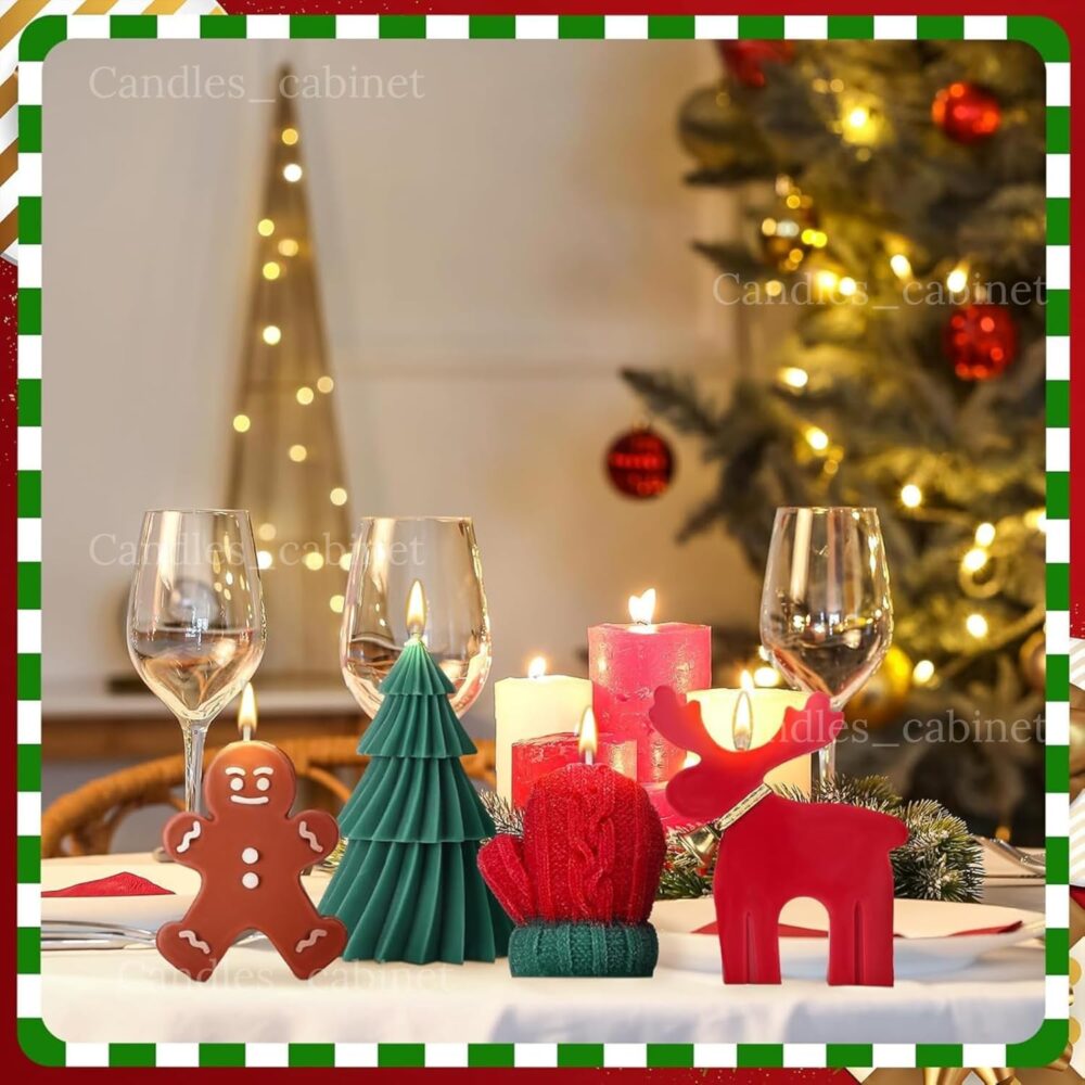 CANDLE_CABINETS 4 Pcs Christmas Candles Scented Candles Gift Set Elk Christmas Tree Gingerbread Man Glove Shaped Candles for Women Xmas Home Decor Party Bedroom Room Table Decorations - Image 4