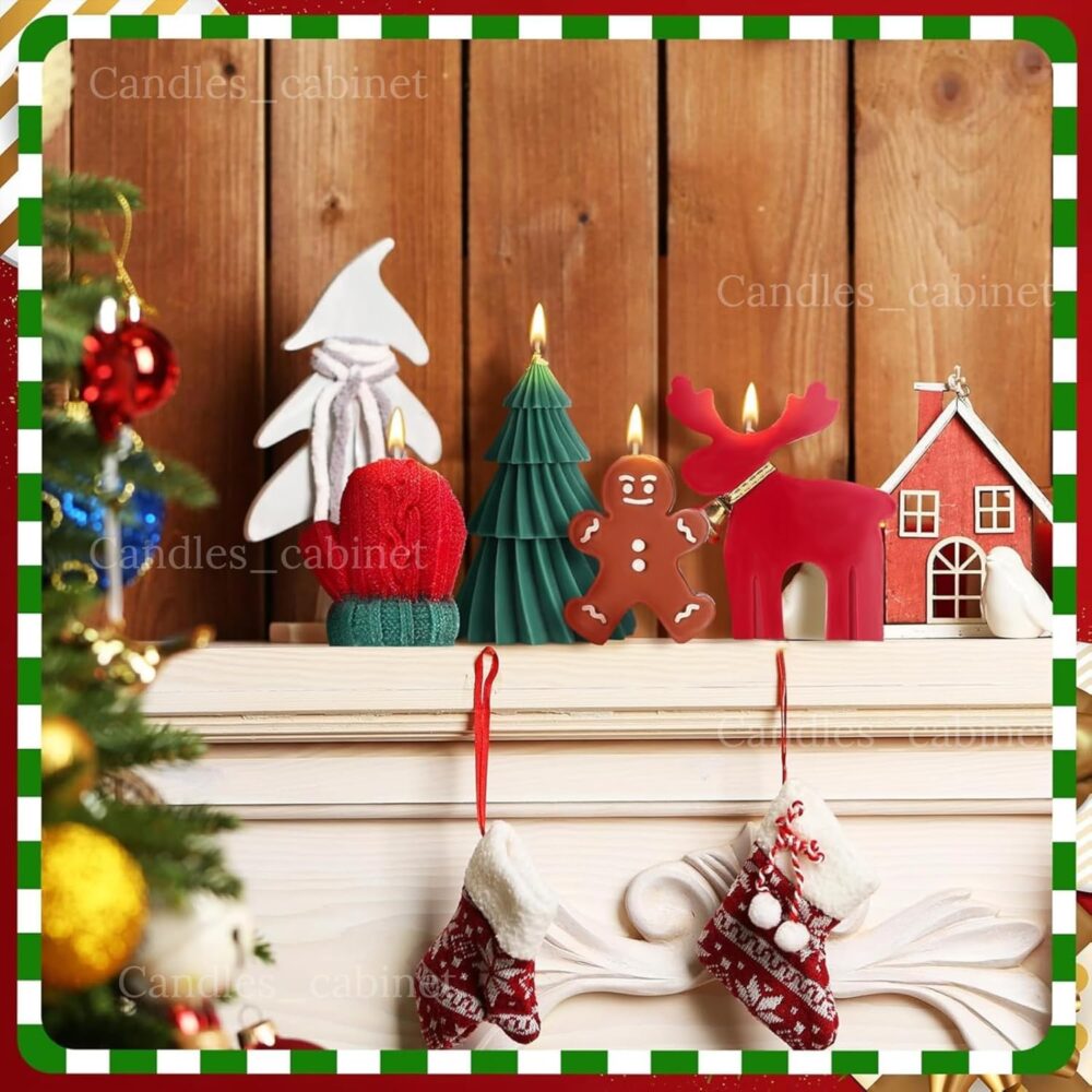 CANDLE_CABINETS 4 Pcs Christmas Candles Scented Candles Gift Set Elk Christmas Tree Gingerbread Man Glove Shaped Candles for Women Xmas Home Decor Party Bedroom Room Table Decorations - Image 5