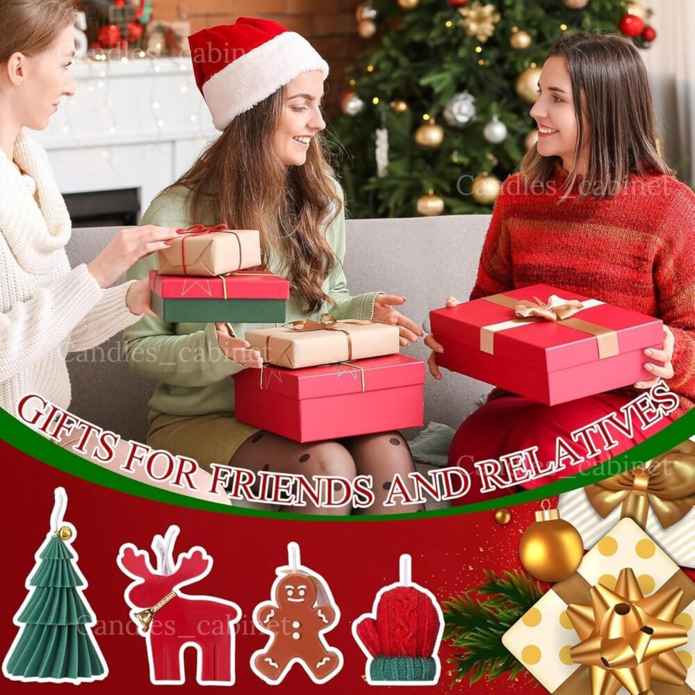 CANDLE_CABINETS 4 Pcs Christmas Candles Scented Candles Gift Set Elk Christmas Tree Gingerbread Man Glove Shaped Candles for Women Xmas Home Decor Party Bedroom Room Table Decorations - Image 6