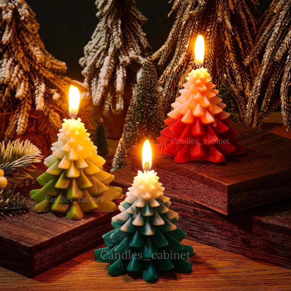 CANDLE_CABINETS 3 Pcs Christmas Scented Candles Gift, Tree Shaped Candle for Home, Christmas Party Holiday New Year Decoration,Large Christmas Candles Tree Party Room Table Decorations