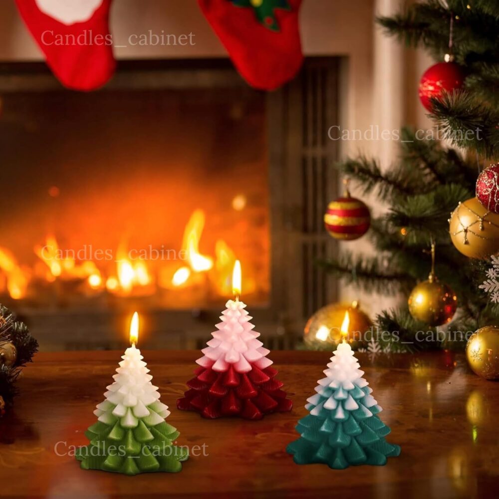 CANDLE_CABINETS 3 Pcs Christmas Scented Candles Gift, Tree Shaped Candle for Home, Christmas Party Holiday New Year Decoration,Large Christmas Candles Tree Party Room Table Decorations - Image 3