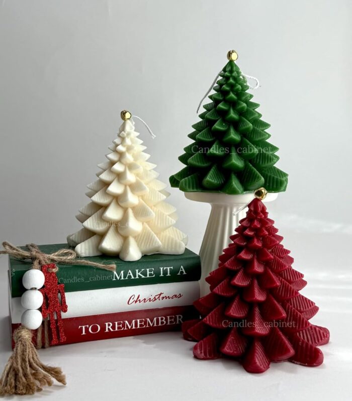 Candles_cabinet Scented Xmas Tree Shaped Candles Gifts for Home Party Room Table Decorations, Xmas Gift, Candlles for Christmas Candle, Christmas Gift Set, Xmas Tree Shaped Candles - 3 Pack (3-Color)