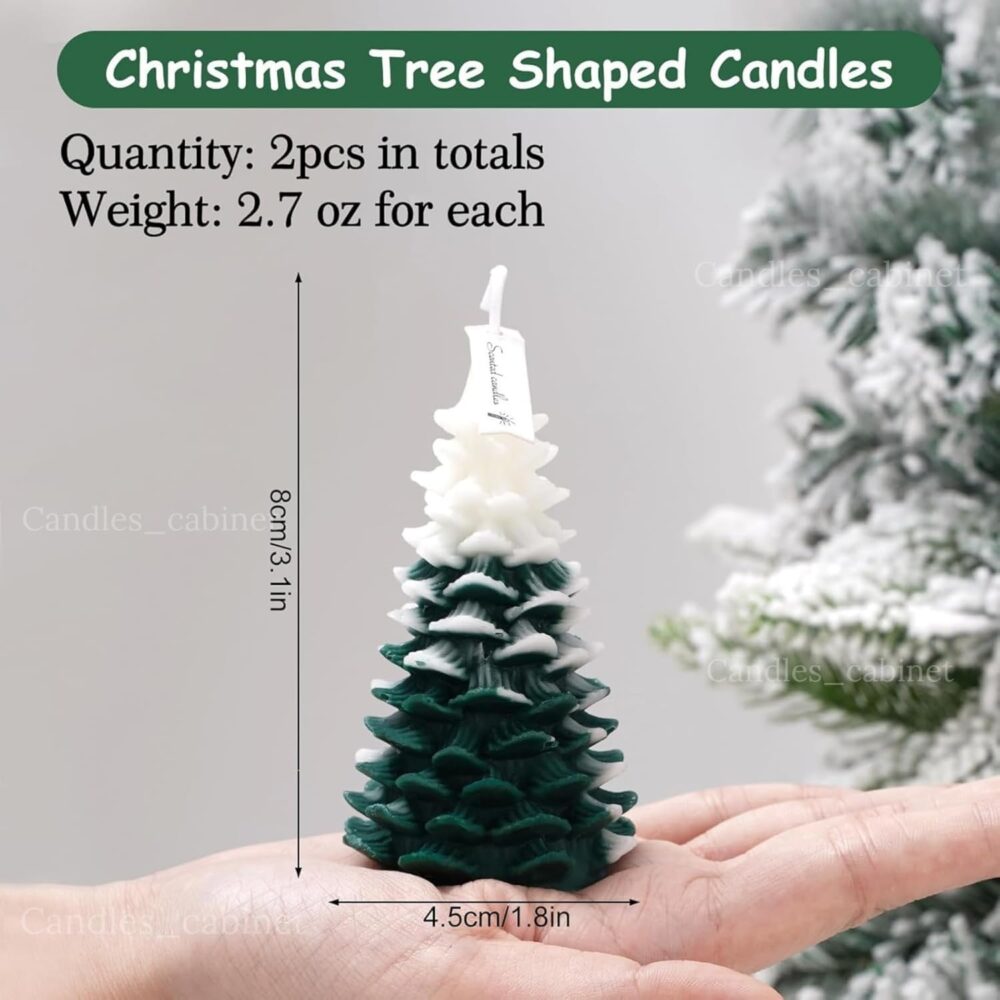 CANDLE_CABINETS 2Pcs Christmas Tree Shaped Candle Set Red White Green Xmas Wax Scented Candles for Winter Holiday Party New Year Table Decor Gifts, 2 x 2 x 3.7 in - Image 2