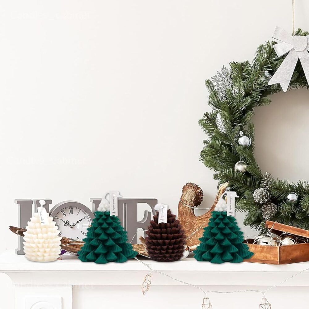 CANDLE_CABINETS 4Pcs Christmas Tree Pinecone Shaped Candle Set White Brown Green Xmas Wax Scented Candles for Winter Holiday Party New Year Room Table Decor Gifts Supplies - Image 4