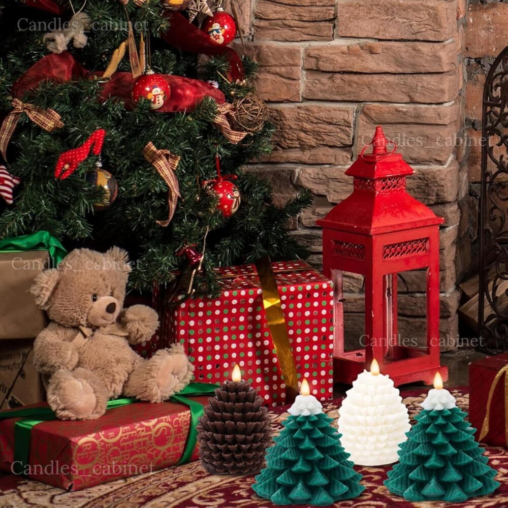 CANDLE_CABINETS 4Pcs Christmas Tree Pinecone Shaped Candle Set White Brown Green Xmas Wax Scented Candles for Winter Holiday Party New Year Room Table Decor Gifts Supplies - Image 5