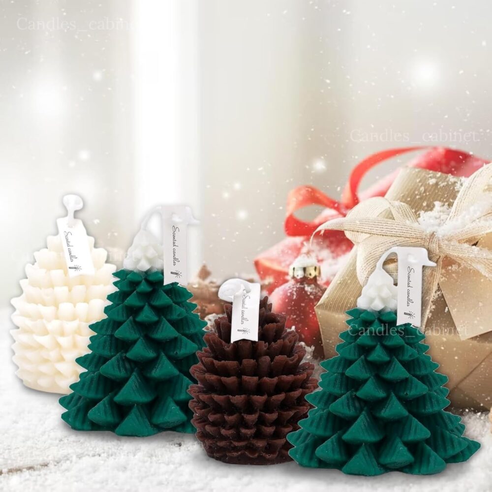 CANDLE_CABINETS 4Pcs Christmas Tree Pinecone Shaped Candle Set White Brown Green Xmas Wax Scented Candles for Winter Holiday Party New Year Room Table Decor Gifts Supplies - Image 7