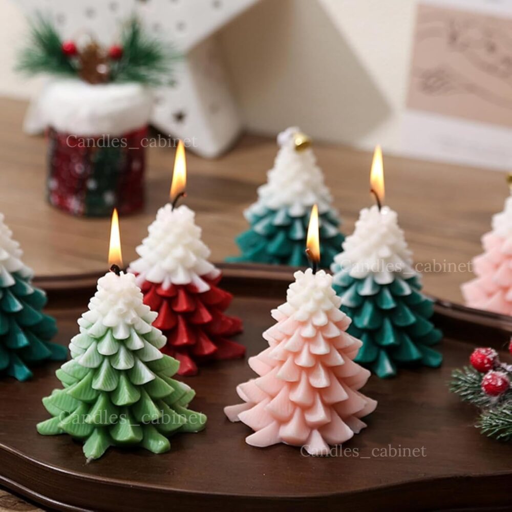 CANDLE_CABINETS 4 Pieces Large Christmas Candles Tree Scented Candles Xmas Tree Shaped Candles Gifts for Home Party Room Table Decorations, Candlles for Christmas, Christmas Candle, Christmas Gift Set