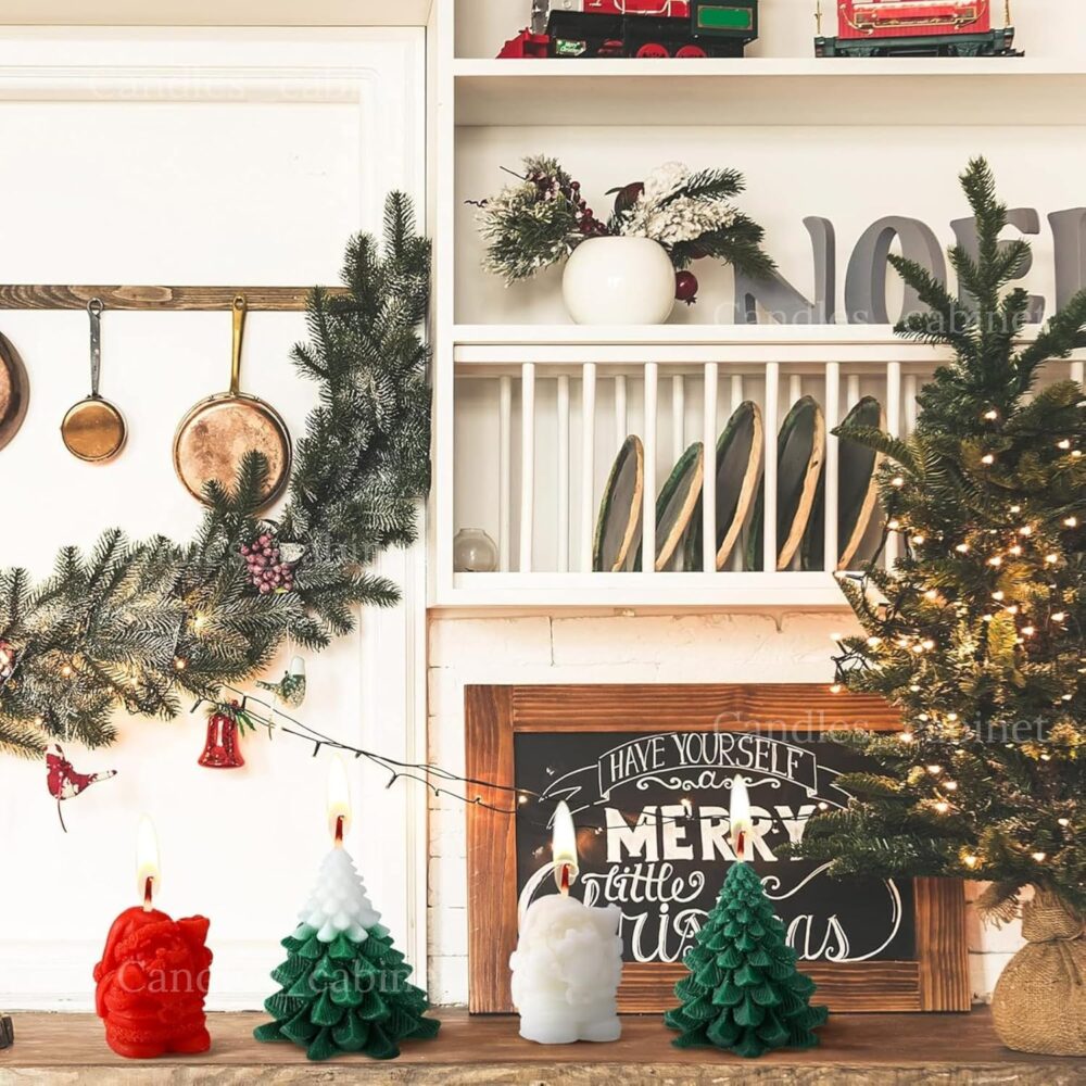 CANDLE_CABINETS 4 Pieces Large Christmas Candles Tree Santa Scented Xmas Tree Shaped Candles Gifts for Home Party Room Table Decorations, 2 Style - Image 4