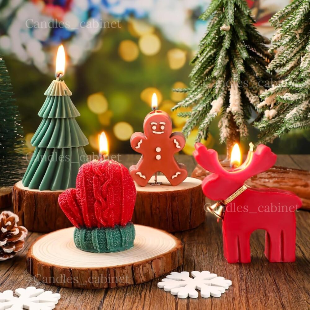 CANDLE_CABINETS 4 Pcs Christmas Candles Scented Candles Gift Set Elk Christmas Tree Gingerbread Man Glove Shaped Candles for Women Xmas Home Decor Party Bedroom Room Table Decorations