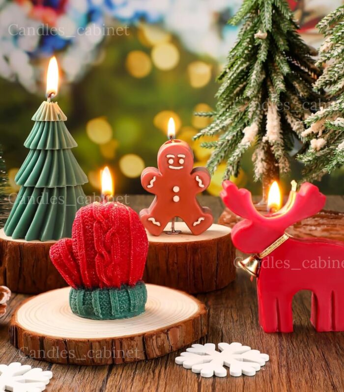 CANDLE_CABINETS 4 Pcs Christmas Candles Scented Candles Gift Set Elk Christmas Tree Gingerbread Man Glove Shaped Candles for Women Xmas Home Decor Party Bedroom Room Table Decorations
