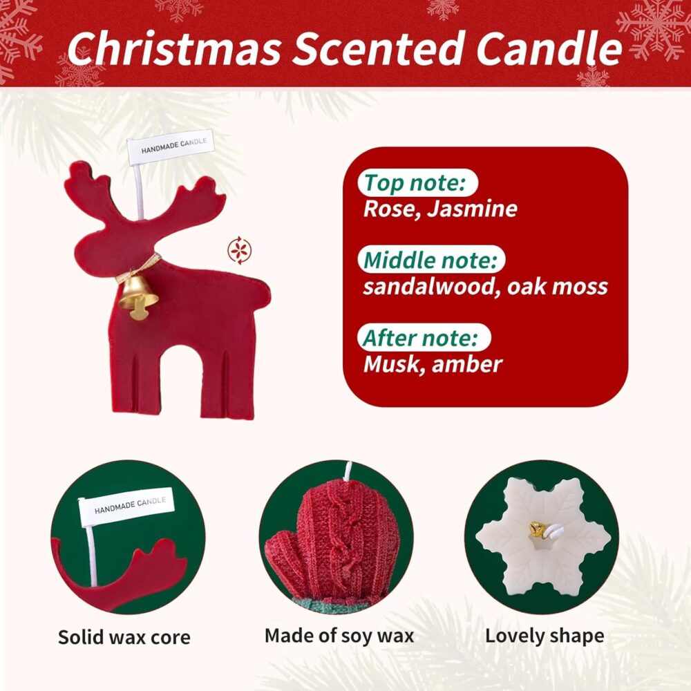 CANDLE_CABINETS 4 Pack Christmas Scented Candles, Xmas Tree Snowflake Elk Soy Wax Aromatherapy Candle Christmas Home Room Table Decoration Gift Party Favors - Image 3