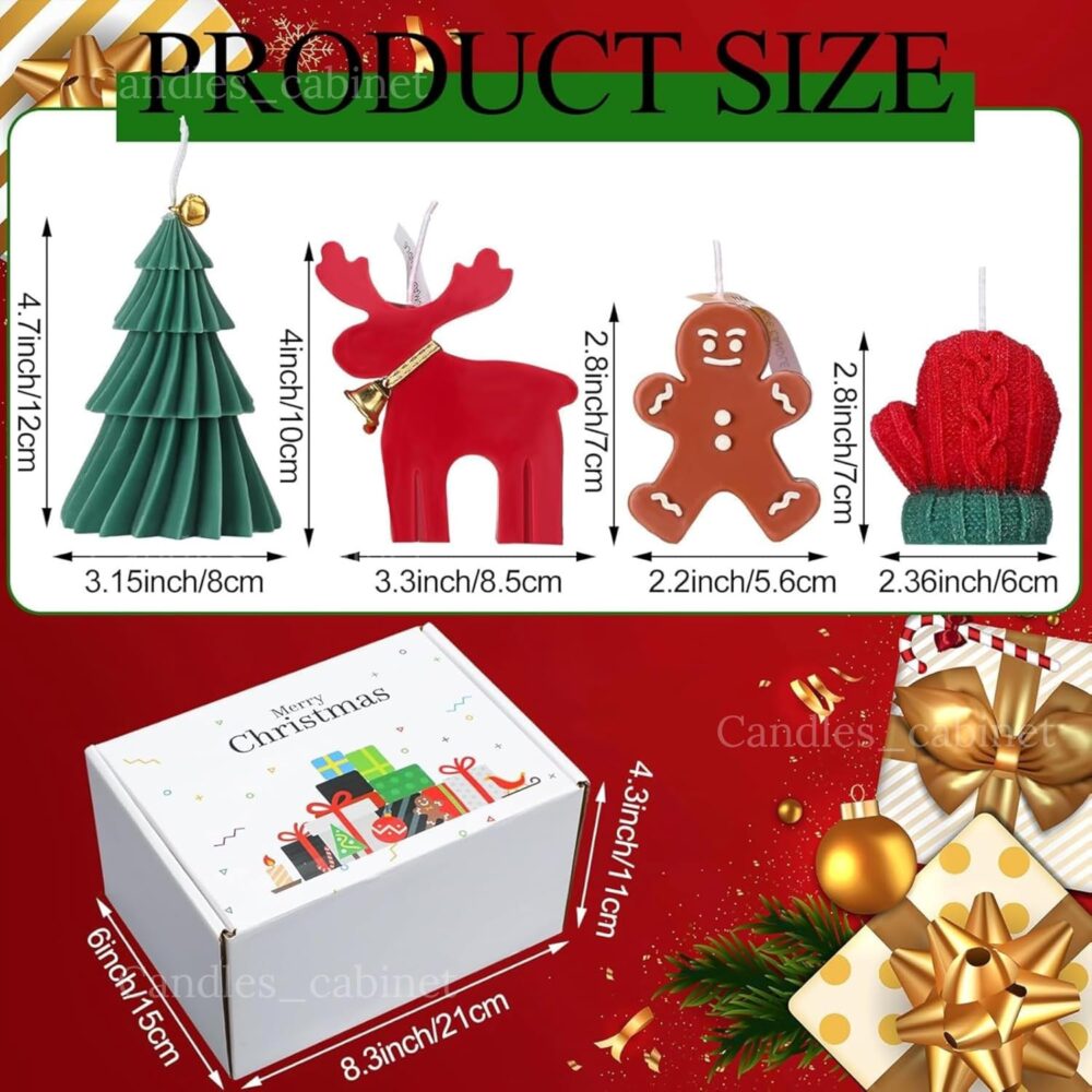 CANDLE_CABINETS 4 Pcs Christmas Candles Scented Candles Gift Set Elk Christmas Tree Gingerbread Man Glove Shaped Candles for Women Xmas Home Decor Party Bedroom Room Table Decorations - Image 3