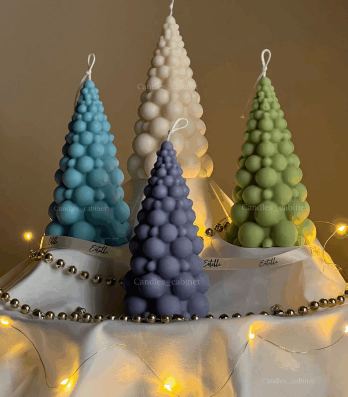 Candles_cabinet Christmas Candles Bubble Tree Scented Candles Xmas Tree Shaped Candles Gifts for Home Party Room Table Decorations, Candlles for Christmas, Secret Santa Gift, Multi - 4 Pack