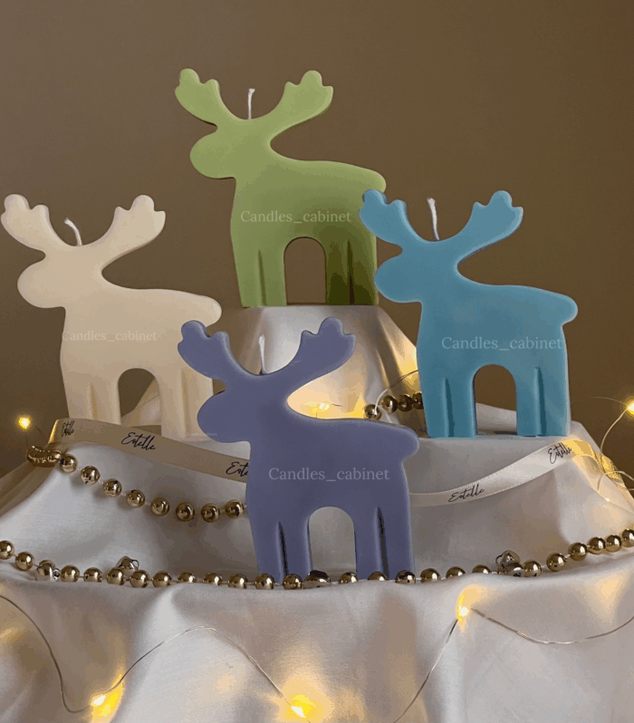 Candles_cabinet Soy Wax Scented Candles for Holiday Decor - Festive Pine Scented Candles with Warm Glow, Gift Set for Christmas Tree, Fireplace, Table Centerpiece, Reindeer Candle, Multi-Pack of 4