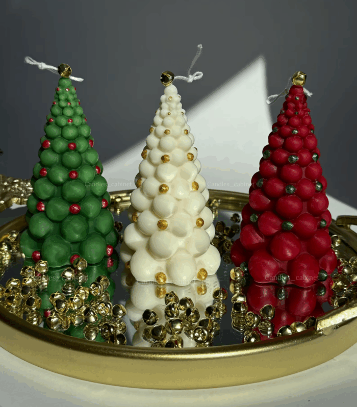 Candles_cabinet Christmas Candles Bubble Tree Scented Candles Xmas Tree Shaped Candles Gifts for Home Party Room Table Decorations, Candlles for Christmas, Secret Santa Gift, Multi - 3 Pack (3 color)