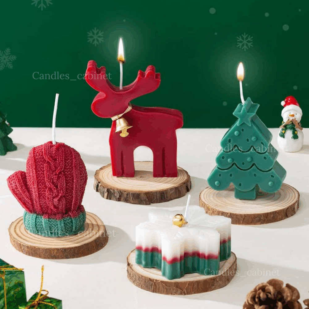 CANDLE_CABINETS 4 Pack Christmas Scented Candles, Xmas Tree Snowflake Elk Soy Wax Aromatherapy Candle Christmas Home Room Table Decoration Gift Party Favors