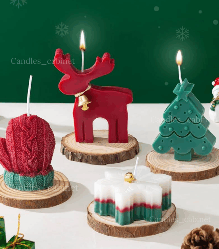 CANDLE_CABINETS 4 Pack Christmas Scented Candles, Xmas Tree Snowflake Elk Soy Wax Aromatherapy Candle Christmas Home Room Table Decoration Gift Party Favors