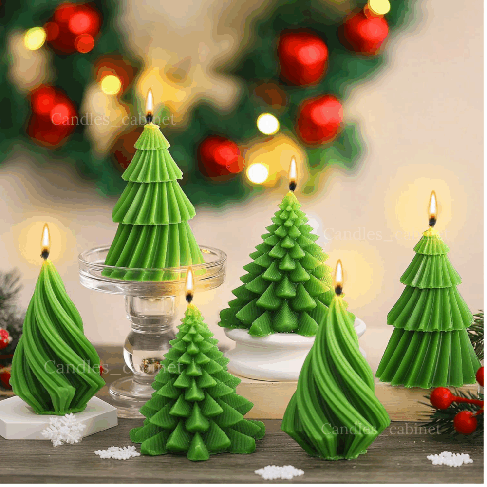 CANDLE_CABINETS 6 Pcs Christmas Tree Shaped Candles Christmas Tree Shaped Taper Candlesticks Decorative Xmas Wax Scented Candles Gift for Xmas Eve Winter Kwanzaa Decor(Green,Mixed Style) - Image 3