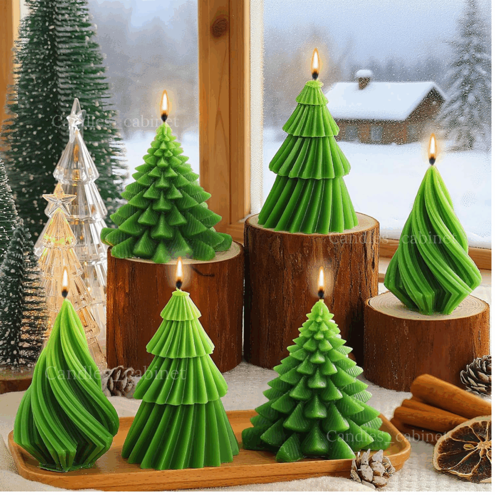 CANDLE_CABINETS 6 Pcs Christmas Tree Shaped Candles Christmas Tree Shaped Taper Candlesticks Decorative Xmas Wax Scented Candles Gift for Xmas Eve Winter Kwanzaa Decor(Green,Mixed Style)
