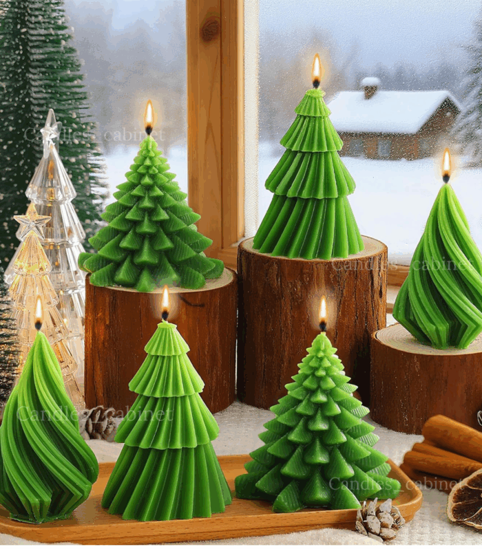 CANDLE_CABINETS 6 Pcs Christmas Tree Shaped Candles Christmas Tree Shaped Taper Candlesticks Decorative Xmas Wax Scented Candles Gift for Xmas Eve Winter Kwanzaa Decor(Green,Mixed Style)
