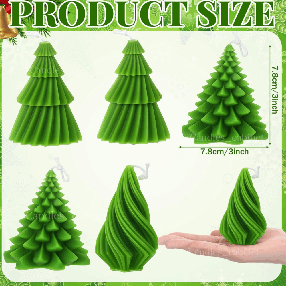 CANDLE_CABINETS 6 Pcs Christmas Tree Shaped Candles Christmas Tree Shaped Taper Candlesticks Decorative Xmas Wax Scented Candles Gift for Xmas Eve Winter Kwanzaa Decor(Green,Mixed Style) - Image 2