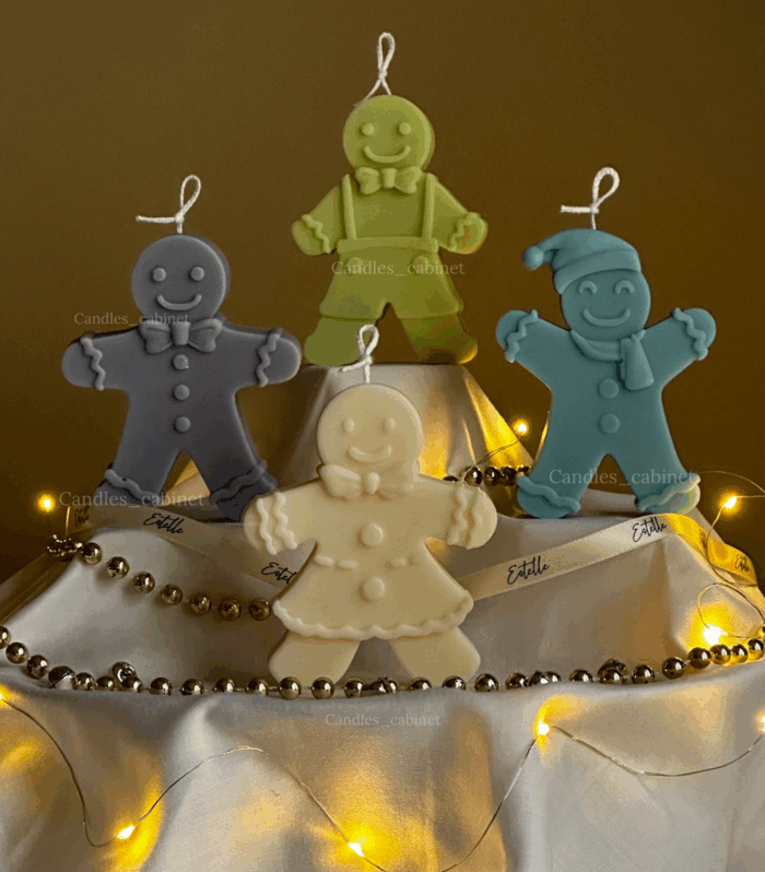 Candles_cabinet Christmas Candles Scented Candles Gingerbread Shaped Candles Gifts for Home Party Table Decorations, Candlles for Christmas, Secret Santa Gift, Multi, Pack of 4, Gingerbread Candle
