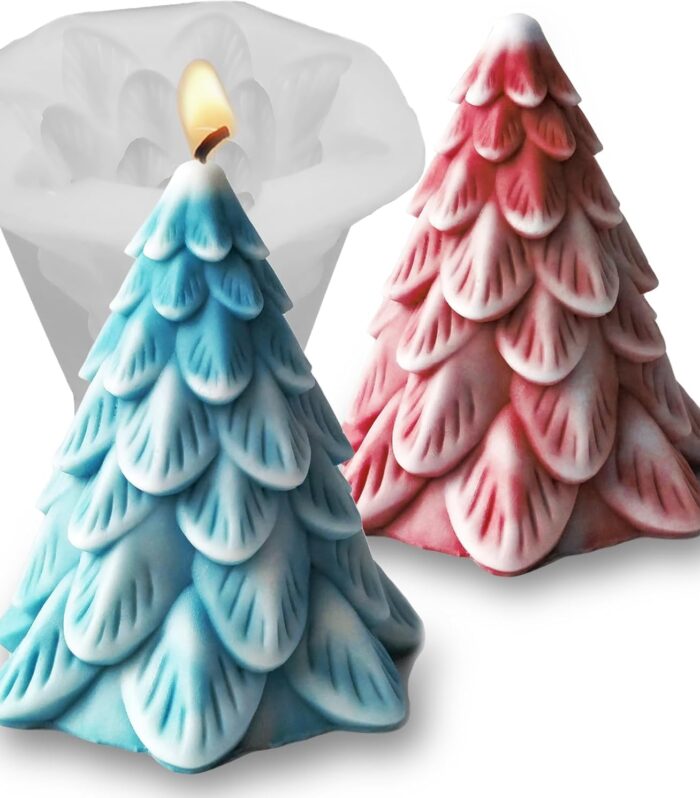 Candles_cabinet Christmas Ornament Molds, Christmas Tree Candle Molds for Candle Making, Silicone Fondant Chocolate Cake Decorating Mold, 3D Tree Epoxy Resin Casting Soap Concrete Craft Mold Xmas Home Decor