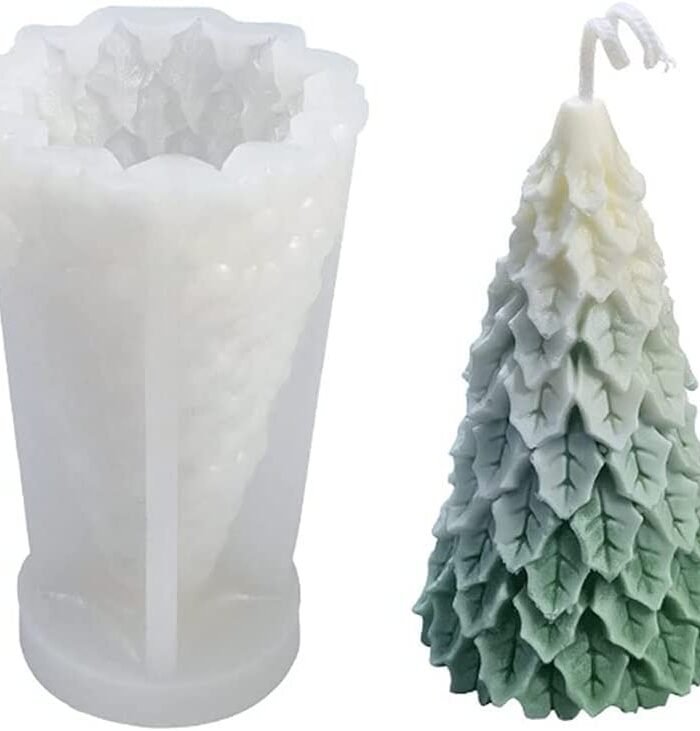 Leafy Pine Christmas Tree Candle Mold, 3D Fondant Silicone Scented Wax Mould