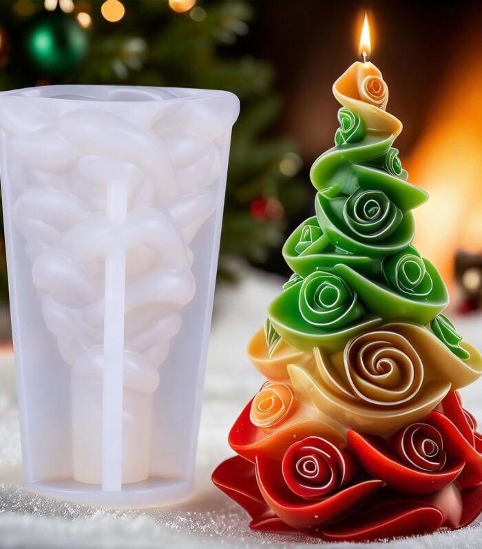 3D Christmas Tree Silicone Candle - (Rose Christmas Tree)