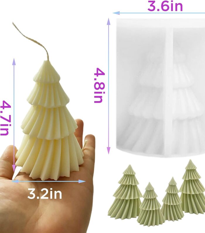 Candles_cabinet Large Christmas Tree Silicone Candle Mold, DIY 3D Spiral Cone Shape Mold,Folding Cone Christmas Tree for Candle Making, 3D Geometric Spinning Pillar Molds for Christmas Ornament(4.8")