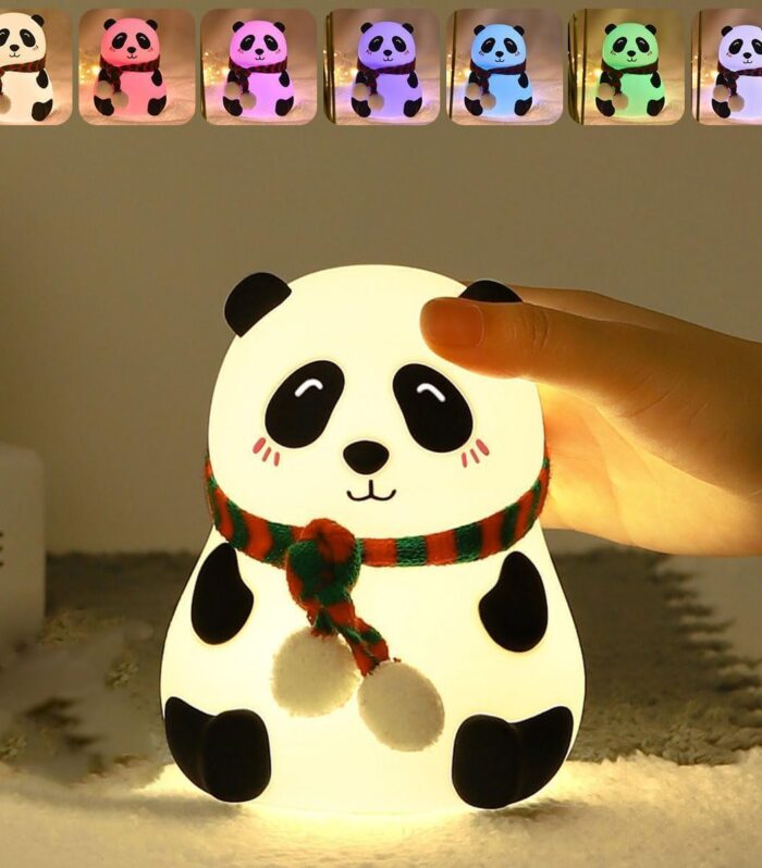 Rechargeable Silicone Panda Night Light for Kids | 7-Color LED Changing Lamp |Adorable Room Decor & Gift for Toddlers, Teens, & Valentine's Day Present|Soft BPA-Free Nightlight| Multicolour