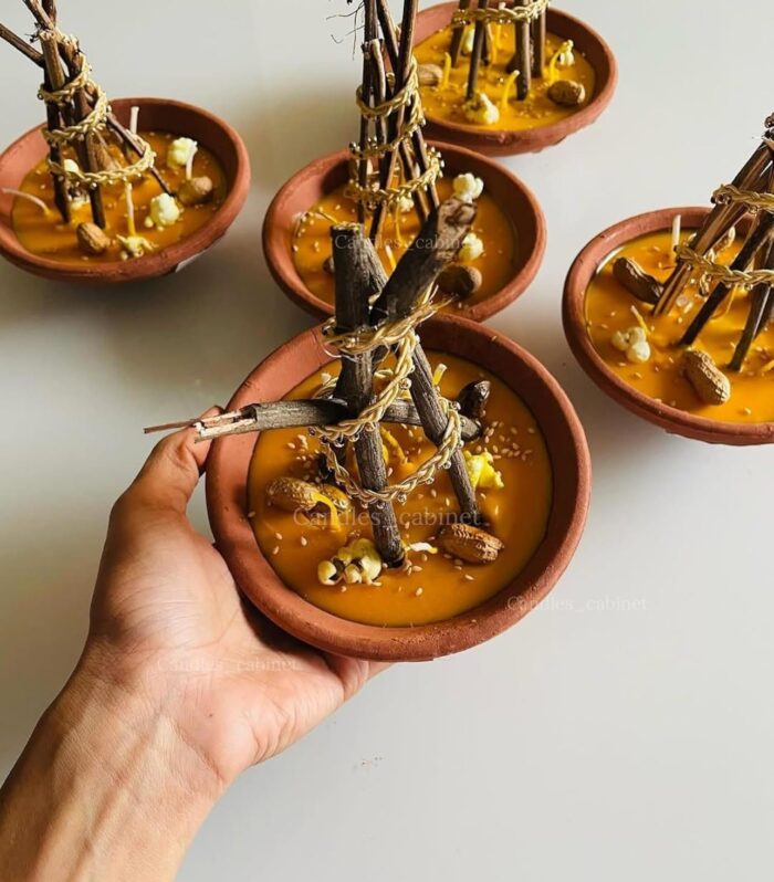 Handcrafted Miniature Lohri Bonfire Soy Wax Candle | Eco-Friendly Festive Decor | Traditional Design | Perfect for Lohri Celebrations & Gifting - Yellow- Scented Candle - Pack of 1